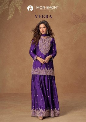 Aashirwad Creation Veera Free Size Set Premium Chinnon Silk Kurti Plazzo And Dupatta Wholesale Aashirwad Creation 