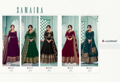 Aashirwad by samaira fancy real georgette readymade gown dress catalogue at wholesale  readymade suit catalogs