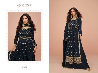 Aashirwad by suhani premium silk designer embroidered readymade nyra cut suit catalogue at wholesale price gown catalogs