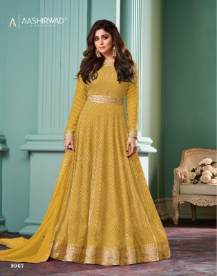 Aashirwad creation by Alizza Pro real georgette fancy gown catalogue at affordable rate gown catalogs