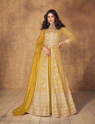 Aashirwad creation by Mahira designer embroidered premium gown with dupatta and skirt catalogue at low rate gown catalogs