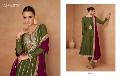 Aashirwad creation by Veeda exclusive chinon silk embroidered readymade suit catalogue at low rate fancy Anarkali suit catalogs