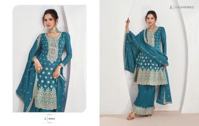 Aashirwad creation by volna premium chinon silk fancy sharara suit catalogue at low rate fancy sharara suit Catalogs