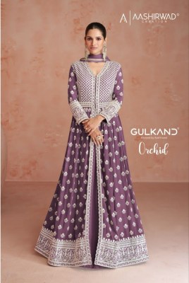 Aashirwad creation orchid real georgette designer long cut anarkali readymade suit at wholesale price Aashirwad Creation 