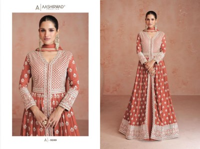 Aashirwad creation orchid real georgette designer long cut anarkali readymade suit at wholesale price readymade suit catalogs