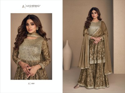 Aashirwad creation present Gulkand flower x shamita shetty chinon silk digital printed readymade sharara suit at wholesale price  readymade suit catalogs