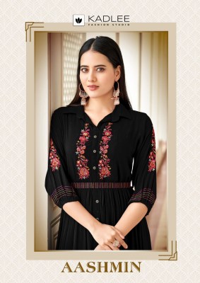 Aashmin by Kadlee embroidered wrinkle reyon flared kurti catalogue at affordable rate Kadlee