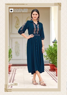 Aashmin by Kadlee embroidered wrinkle reyon flared kurti catalogue at affordable rate kurtis catalogs