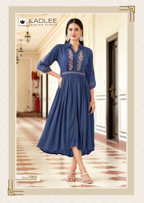 Aashmin by Kadlee wrinkle reyon thread embroidered kurti catalogue  kurtis catalogs