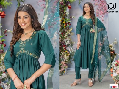 Aayesha by Wanna pure heavy roman silk Alia cut kurti pant and dupatta catalogue readymade suit catalogs