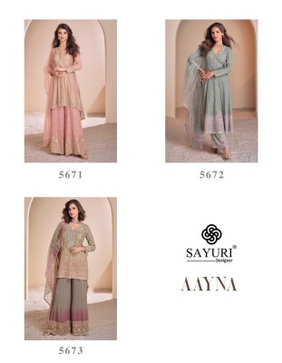 Aayna by Sayuri Designer Real Georgette Embroidered Top Palazzo with Dupatta catalogue at affordable rate  pakistani suit catalogs