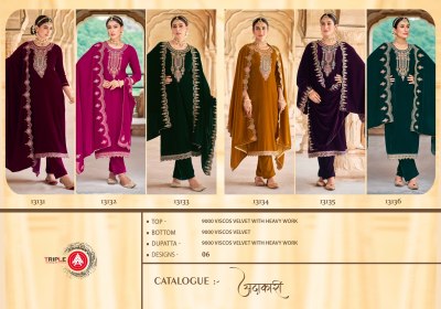 Adakari by Triple A Heavy Work Velvet Unstitched Dress Material Catalogue at Affordable Rate salwar kameez catalogs