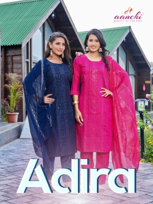 Adira by Aanchi kurti Roman Silk Embroidered fancy Kurti Pant with Dupatta catalogue at affordable rate wholesale catalogs