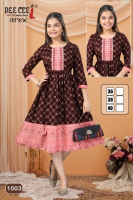 Afrex by Deecee Flared Long Reyon screen printed fancy kurti catalogue at affordable rate kurtis catalogs