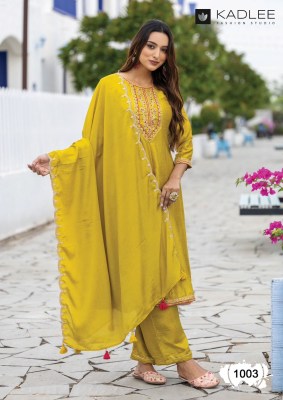 Afsana by Kadlee Thread Handwork Straight kurti pant and dupatta catalogue at low price  readymade suit catalogs