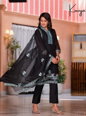 Afsana by Kavya Soft Organza with self embroidered kurti pant and dupatta catalogue at amaviexpo wholesale catalogs