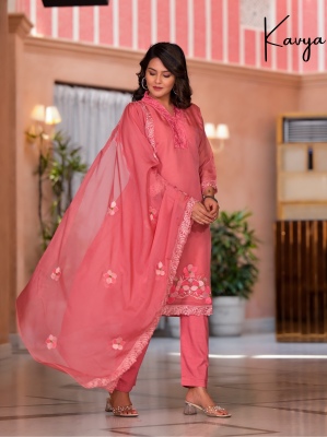 Afsana by Kavya Soft Organza with self embroidered kurti pant and dupatta catalogue at amaviexpo readymade suit catalogs