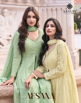 Afsana by Sayuri Designer real georgette Fancy sharara Suit catalogue at affordable rate fancy sharara suit Catalogs