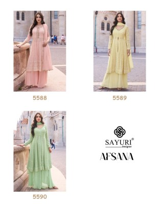 Afsana by Sayuri Designer real georgette Fancy sharara Suit catalogue at affordable rate readymade suit catalogs