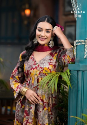 Afsana present jiya alia launch pure muslin with digital printed readymade top bottom and dupatta pair catalogue at amaviexpo Afsana Suits Catalogue 