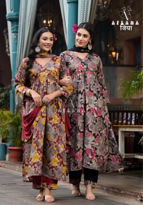 Afsana present jiya alia launch pure muslin with digital printed readymade top bottom and dupatta pair catalogue at amaviexpo readymade suit catalogs