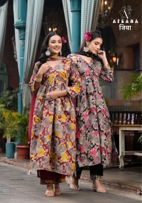 Afsana present jiya alia launch pure muslin with digital printed readymade top bottom and dupatta pair catalogue at amaviexpo readymade suit catalogs