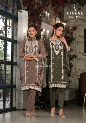 Afsana present pret collection designer stylish embroidered tunic and linen cotton pant and chinon dupatta catalogue readymade suit catalogs