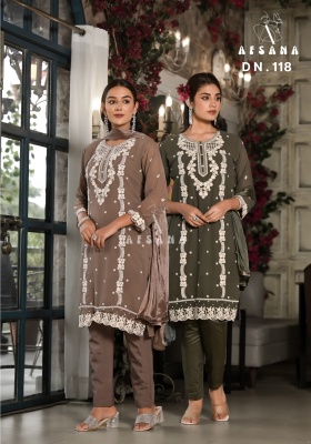 Afsana present pret collection designer stylish embroidered tunic and linen cotton pant and chinon dupatta catalogue readymade suit catalogs