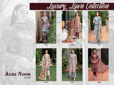 Agha Noor Vol 12 by Luxury Lawn Collection unstitched dress material catalogue at affordable rate salwar kameez catalogs