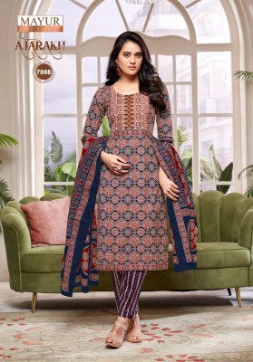 Ajarakh vol 7 by Mayur Pure Cotton Printed With Embroidery Neck Patch Work readymade suit catalogue readymade suit catalogs