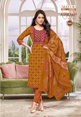 Ajarakh vol 7 by Mayur Pure Cotton Printed With Embroidery Neck Patch Work readymade suit catalogue readymade suit catalogs
