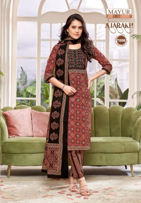 Ajarakh vol 7 by Mayur Pure Cotton Printed With Embroidery Neck Patch Work readymade suit catalogue readymade suit catalogs