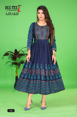 Ajrakh by Deecee flared long embroidered kurti catalogue at amaviexpo kurtis catalogs