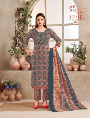 Ajrakha by Balaji presented cotton embroidered neck work kurti pant and dupatta catalogue Balaji cotton 