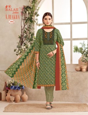 Ajrakha by Balaji presented cotton embroidered neck work kurti pant and dupatta catalogue readymade suit catalogs