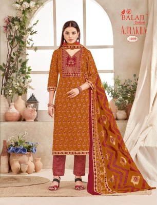 Ajrakha by Balaji presented cotton embroidered neck work kurti pant and dupatta catalogue readymade suit catalogs