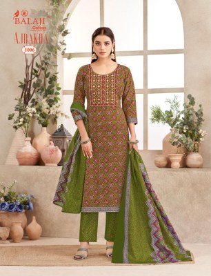 Ajrakha by Balaji presented cotton embroidered neck work kurti pant and dupatta catalogue readymade suit catalogs