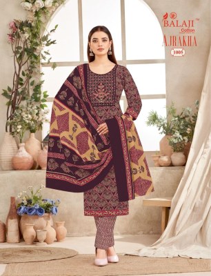 Ajrakha by Balaji presented cotton embroidered neck work kurti pant and dupatta catalogue readymade suit catalogs