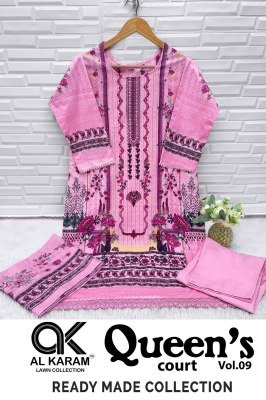 Al Karam Lawn Collection Queen s Court Vol 09 Stitched Cambric Suits with Style Bottom GPO Lace And Mal Mal Dupatta Wholesale  Al Karam Lawn Collection 