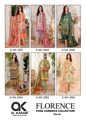 Al karam present Florance vol 2  pure cambric karachi suit catalogue at low rate Karachi suits catalogs