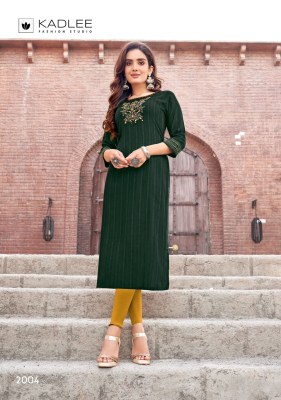 Albeli by Kadlee Reyon thread work fancy straight kurti catalogue at affordable rate kurtis catalogs