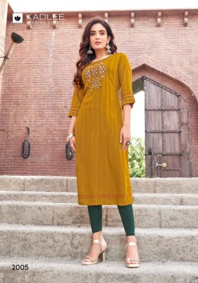 Albeli by Kadlee Reyon thread work fancy straight kurti catalogue at affordable rate kurtis catalogs