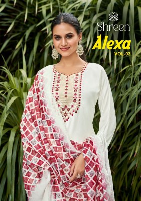 Alexa vol 3 by Hinaya Designer Roman silk designer readymade suit catalogue at affordable rate Hinaya 