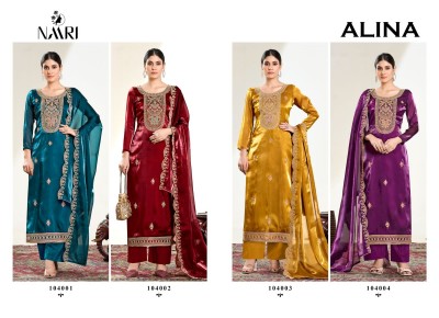 Alina by naari pure silk designer unstitched pakistani suit catalogue at affordable rate pakistani suit catalogs