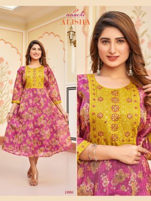 Alisha by Aanchi kurtis flair printed fancy embroidered readymade suit catalogue at low rate readymade suit catalogs