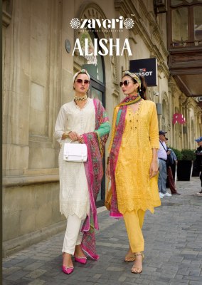 Alisha by Zaveri cotton embroidered top bottom with digital printed dupatta catalogue at low rate wholesale catalogs