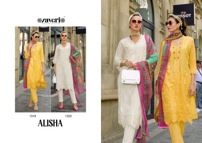 Alisha by Zaveri cotton embroidered top bottom with digital printed dupatta catalogue at low rate readymade suit catalogs