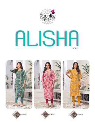 Alisha vol 2 by Radhika Lifestyle Liva Approved Reyon Printed Readymade suit catalogue at affordable rate readymade suit catalogs