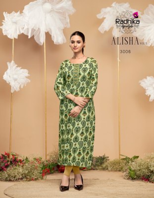 Alisha vol 3 by Radhika Life style Liva Approved reyon printed  kurti set with budget rate kurtis catalogs