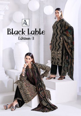 Alok Suit Black lable 3 Unstitched Designer Rayon Salwar Kameez Set Top with Foil Print & Fancy Embroidery, Solid Bottom, Cotton Silk Printed Dupatta  Alok Suit